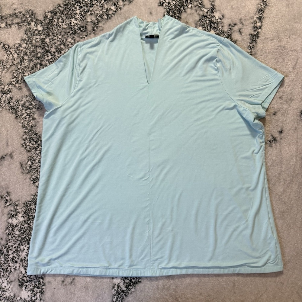 Talbots Top Womensโ Size 2X Light Blue Short Sleeve Tee Rayon Blend Plus V Neck